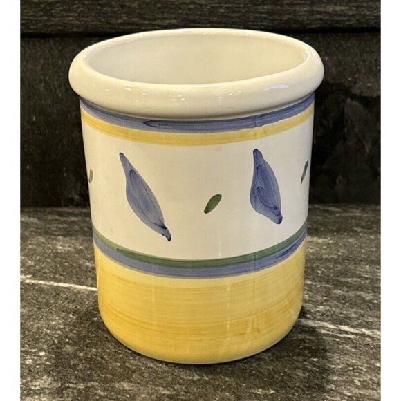 Williams Sonoma TOURNESOL Kitchen Utensil Holder Crock Made In Italy Pottery 6” - Picture 1 of 6